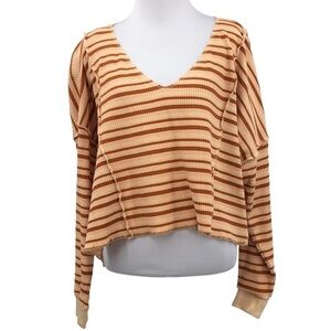 Urban Outfitters‎ Cream Pink Striped Waffle Knit Crop Top Womens Medium Boxy